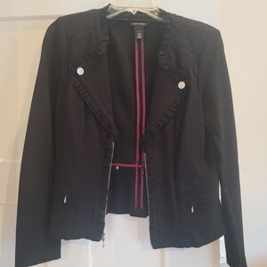 White House Black Market Black Ruffle-Trim Peplum Blazer